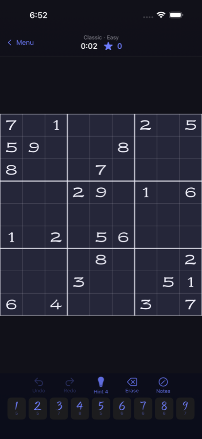 A board with the high contrast palette: brighter digits and bolder grid lines
