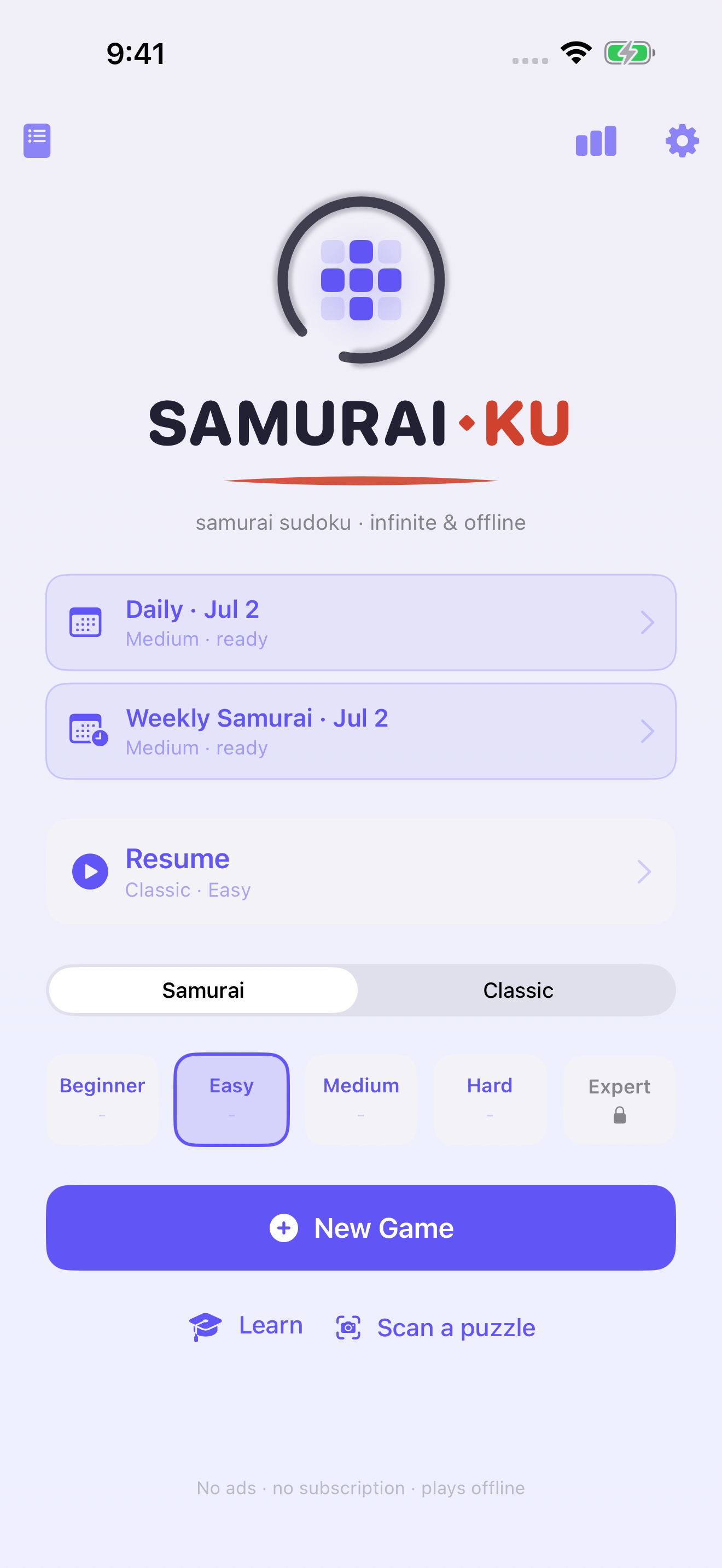 Schermata Home di Samuraiku