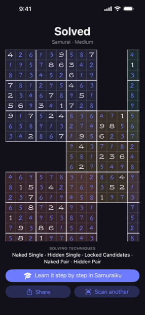 A solved Samurai Sudoku